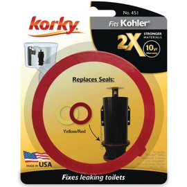 Korky 2X Long Life Toilet Flush Valve Seal Fits Kohler - Fixes Leaking Tower Style Flush Valves and Hard-to-Flush Toilets - Easy to Install - Made in USA- 451, Red