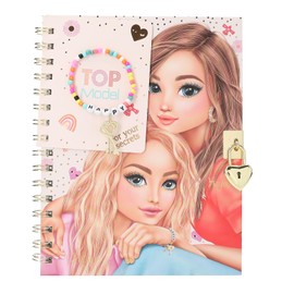 Depesche TOPModel - Diary with Heart Lock and Bracelet, Book in Pink with Model Motif, Gold Details and Lined Pages