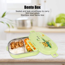 Stainless Steel Bento Box, Leak Proof Insulated Lunch Box with Portable Cutlery, Lunch Containers with Compartments(Solid Green-Giraffe)