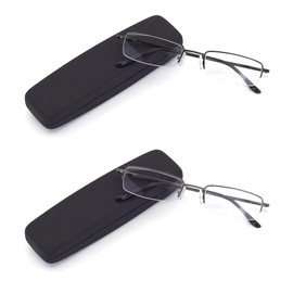 HIGHLIKE 2-Pack Blue Light Blocking Reading Glasses with Hard Cases, Semi Frame Spring Hinge Readers Glasses,Black Gunmetal 3.0 x