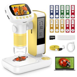 HUTACT 50-1000X Digital Mikroskop für Kinder: 2,0" IPS-Bildschirm Taschenmikroskop mit Stand und Wecker, USB Mikroskop für PC, Kamera und Video - Geschenk für Schüler, Kinder ab 6 Jahre Outdoor School
