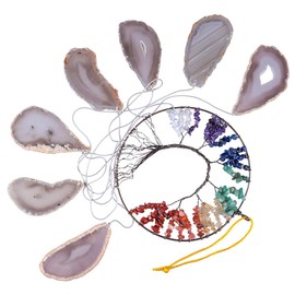 KYEYGWO Healing 7 Chakras Tree of Life Hanging Ornament, White Agate Slices, Hanging Handmade Gemstone Wind Chime, Stone Dream Catcher, Crystal Hanging Decoration for Home, Office, Wedding