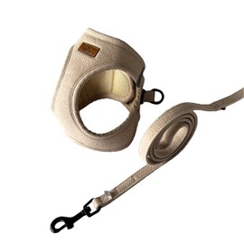 Luxury Tweed Dog Harness & Lead Set - Neutral Aesthetic Design in Brown, Cream, Black & White - British Countryside-Inspired, Puppy or Dog, Durable, Premium Comfort & Style (Oatmeal Beige, Small)