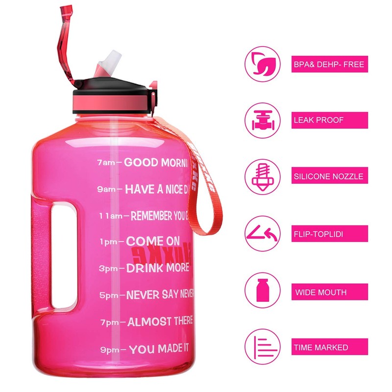 SLUXKE 1 Gallon Water Bottle with Time Marker BPA Free