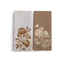 Qeheb Vintage Floral Kitchen Towels, Boho Beige Cottagecore Flowers Kitchen Towels Decorative Set, Farmhouse Botanical Retro Floral Drying Cloth Hand Dish Tea Towels for Kitchen Bathroom 16x24in