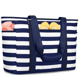 TEUEN Extra Large Beach Bags for Women, Waterproof Sandproof Beach Tote Bag Foldable Swim Pool Bag with Zipper and Wet Pocket