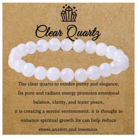 FORBY 8MM Natural Rose Quartz Amethyst Crystal Bracelet Round Beads Stone Gemstones Beaded Stretch Bracelet for Anxiety Postive Energy 7.5" Unisex (1 Pc), 7.5 inches, Stone