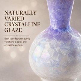 Mini Ceramic Vase with 5 Removable Porcelain Flowers, Purple Crystal Glaze