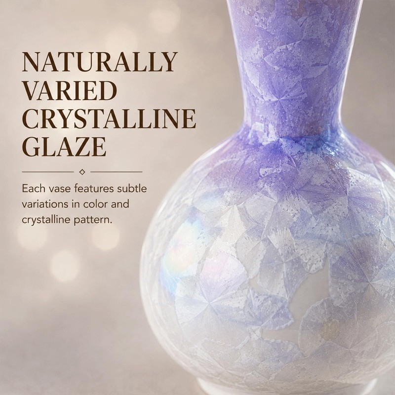 Mini Ceramic Vase with 5 Removable Porcelain Flowers, Purple Crystal