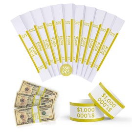 Money Bands 550 Pack for Cash Self Adhesive Wrappers for Bills Currency Straps for Dollar Wraps Organizer($1000 / Yellow)