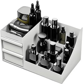 SEOSI Cologne Organizer for Men,Bathroom Organizers Shaving Tools Men,Perfume Stand with Drawer,Dresser Organizer Countertop for Men's Bedroom Essentials (White, 17.5 x 12.5 x 28.5 cm)