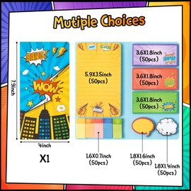 ERguanfoiun Hero Sticky Notes Set, 550 Sheets Cute Cartoon Hero Punch Self-Stick Notes Pads Memo Pads Notepads Tabs for Kids Teens Teacher School Office Supplies Birthday Small Gift