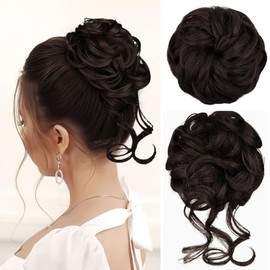 Extensiones de cabello para mujer, moño desordenado, moño grande, ondulado y rizado, coleteros elásticos con zarcillos, postizos sintéticos resistentes al calor para volumen instantáneo (2 unid