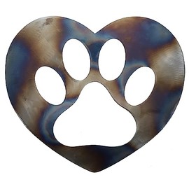 Top Brass Metal Heart & Dog/Cat Paw Wall Decor - Rustic Glossy Pet Art with a Torched Finish