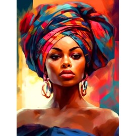 Bimkole 5D Diamond Painting Kits African Woman, Full Drill Oil Painting DIY Rhinestone Embroidery Set Paint with Diamonds Art by Number Kits Cross Stitch Home Wall Craft Decoration 12X16 inch