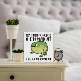 Funny Frog Decorations My Tummy Hurts and I'm Mad at the Government Frog Wooden Box Sign for Home Living Room Shelf Wall Decor
