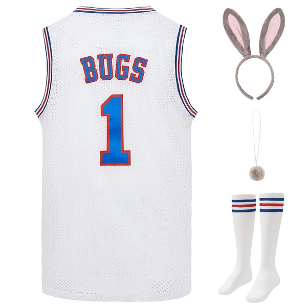 Mens #1 Bugs and Lola #10 Jerseys Couple Halloween Costumes Sets Space Basketball Jersey (Large, 1 White)