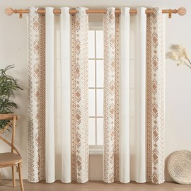 HEI! DEAR Wooden Curtain Rods for Windows 28 to 48 Inch,1 Inch Heavy Duty Decorative Wood Curtain Pole, Boho Adjustable Farmhouse Rustic Drapery Rods with Antique Imitation Wood Finial, Light Brown