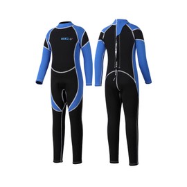 Yikayin Kids Wetsuits Full Length, 2.5MM Neoprene Diving Swimming Suit Back Zipper, Boys Girls Wetsuit for Swimming Diving Snorkeling Surfing SUP - Blue L