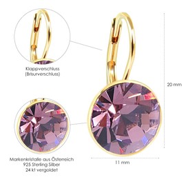 Nobel Schmuck Short Earrings with Crystals, 925 Silver, Gold, Silver, Crystal