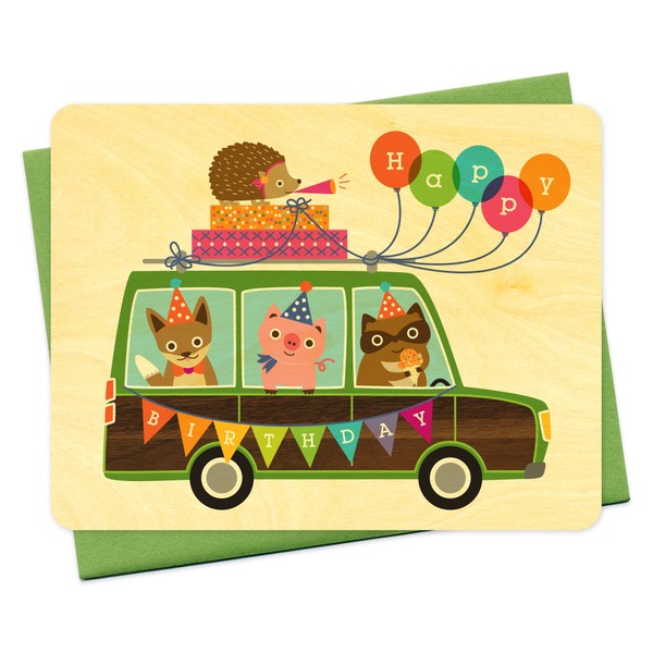 Night Owl Paper Goods Party Wagon Wood Birthday Card