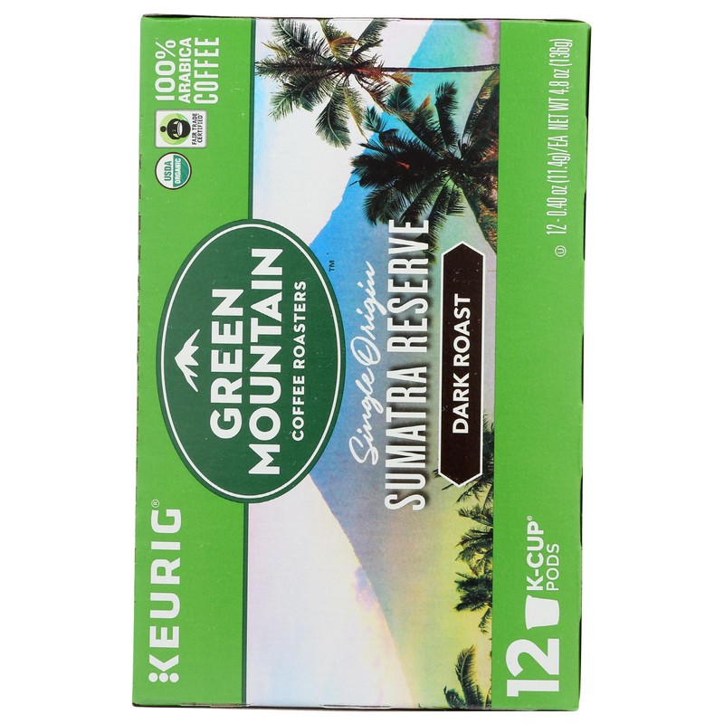 Green Mountain Coffee Organic K-Cup, Sumatran, 12-Count, Packaging may Vary