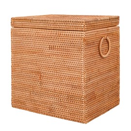 LALASUN Rattan Laundry Hamper With Lid and Liner Bag, Woven Cloth Hamper With Handles (15.7" L×11.8"W×16.9"H）