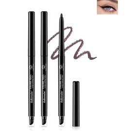 Dark Brown Waterproof Eyeliner Pencil, 2Pcs Smudge Proof Long Lasting Gel Eyeliner, Creamy Waterline Eyeliner, Highly Pigmented, Micro-Fine Retractable Eyeliner with Built-In Sharpener & Smudger-02