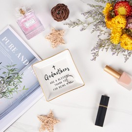 Spegiffu Godmother Gifts from Godchild, Gifts for Godmother Trinket Ring Dish - Godmothers...Thank You for Being Mine, Birthday Christmas Mother's Day Gift for Godmother