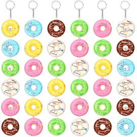 Jexine 36 Pcs Donut Keychain Stress Balls 2 Inch Donut Theme Party Favors Doughnut Squishy Keychain Pendant for Kids Backpack Party Supplies Accessory, 6 Colors