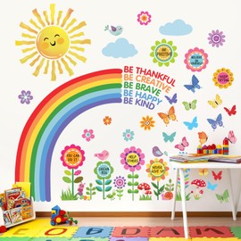 decalmile Rainbow Flower Sun Wall Stickers Reading Corner Inspirational Quotes Wall Decals Kids Playroom School Library Classroom Wall Decor