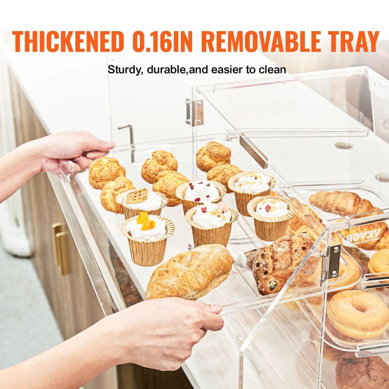 Acrylic 4-Tier Washable Pastry Display Case Countertop Bakery Removable Shelves
