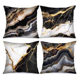 Black and White Cushion Cover Marble Pattern Throw Cushion Cover Marble with Golden Veins Cushion Cover Set of 4 Cushion Covers Black Gloden Cushion for Couch Sofa Home Office Abstract Gift
