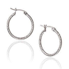 HUG A HOOP - 925 Sterling Silver Textured Hoop Earrings, Round Thin 2mm Click-Top Hoops 12mm-70mm, Metal, Cubic Zirconia