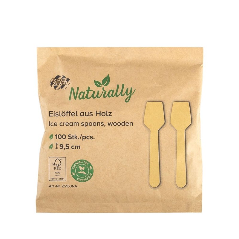 VEPATIM 200 Disposable Wooden Ice Cream Spoons 9.5 cm