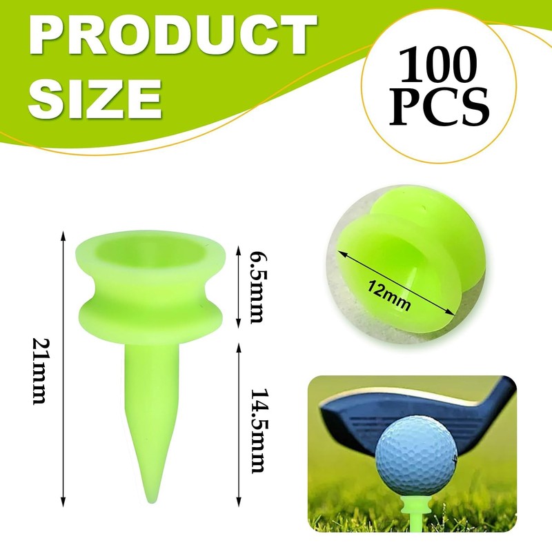 DILUSILK Golf Tees Plastic, 100 PCS 21MM Small Green Golf
