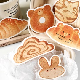 Bread Themed Sticky Note Pads Set 6-in-1, 3x3 Inches 180 Sheets Total Toast Croissant Donut Memo Pads for Kitchen Office Home Use