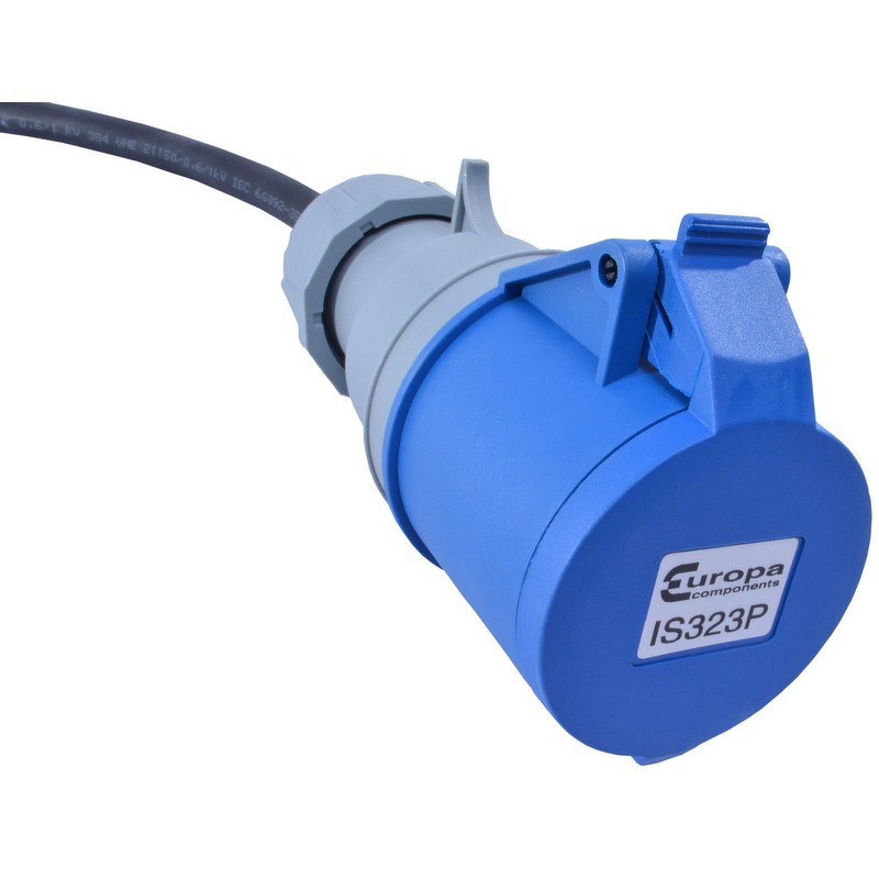16 AMP Plug To 32 AMP Socket 240V Blue 4mm
