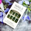 Green Press on Nails Medium Square False Nails Lightning Design