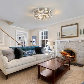 Youroke Indoor Cage Flush Mount Ceiling Light Fixtures, 13 Inch Brushed Nickle Close to Ceiling Light, Modern Metal Rustic House Ceiling Lights for Hallway Kitchen Bedroom Entryway Office