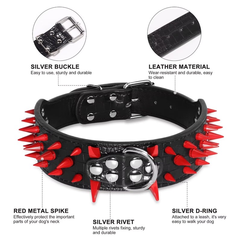 Beirui Heavy Duty Spiked Dog Collar - Stylish PU Leather