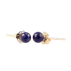 Trustmark 14K Yellow Gold 4mm Natural Blue Lapis Lazuli Ball Stud Post Earrings