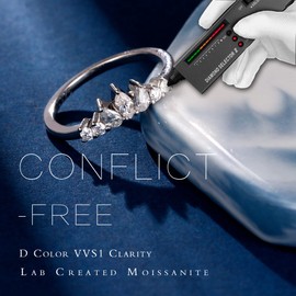 MOOSEA Moissanite Curved Wedding Band for Women, D Color VVS1 Clarity Lab Created Ring Chevron Wedding Band Moissanite Rings for Women Anniversary Jewelry Gifts, #8.5, White Gold, Created Moissanite