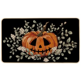 Baccessor Halloween Doormat 17x29 inch, Spider Web Pumpkin Eucalyptus Black Welcome Front Rug Door Mat for Outdoor Floor Non Slip Rubber Backing Fall Holiday Entrance Floor Decor