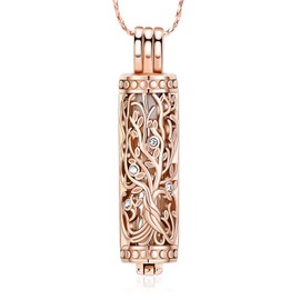 Imrsanl Cremation Jewelry Urn Necklace for Ashes Pendant with Hollow Glass Vial Cylinder Cremation Keepsake Memorial Lockets Ashes Holder for Women Men Pet (Tree of Life-Rose Gold)