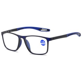 Lanomi Fashion Blue Light Filter Shortsighted Glasses Rectangular Flexible Lightweight UV400 Protection Outdoor Myopia Glasses for Men and Women, blue frame blue arm