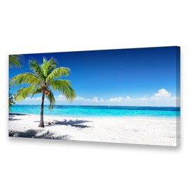 Baisuart-Large Canvas Wall Art Summer Ocean Waves Coconut Trees on Sands Beach Seascape Painting Sea Nature Pictures for Living Room Home Office Wall Decor Artwork