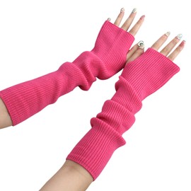 Suxgumoe Women's Winter Arm Warmers, Women's Winter Knitted Gloves with Arm Warmers, Long Fingerless Pulse Warmers, Women's Hand Warmers, pink