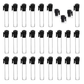 MagnaKoys 1/5 Dram Empty Clear Glass Perfume/Cologne Sampler vial Containers w/Black Top for Purse or Pocket Refillable (25, 1/5 Dram Black Vial w/Clip & No Applicator)