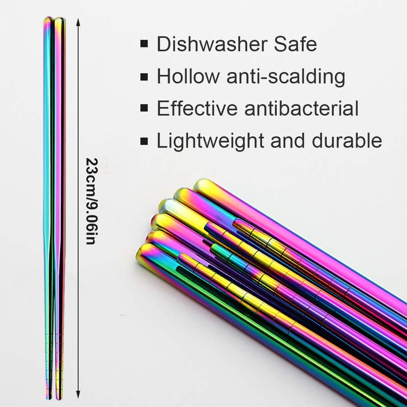 Stainless Steel Chopsticks Reusable Multicolor Lightweight 304 Metal Chopsticks Dishwasher